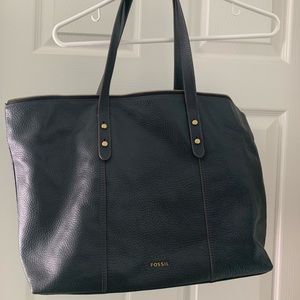 Black leather Fossil tote bag